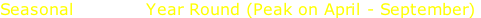 Seasonal            Year Round (Peak on April - September)